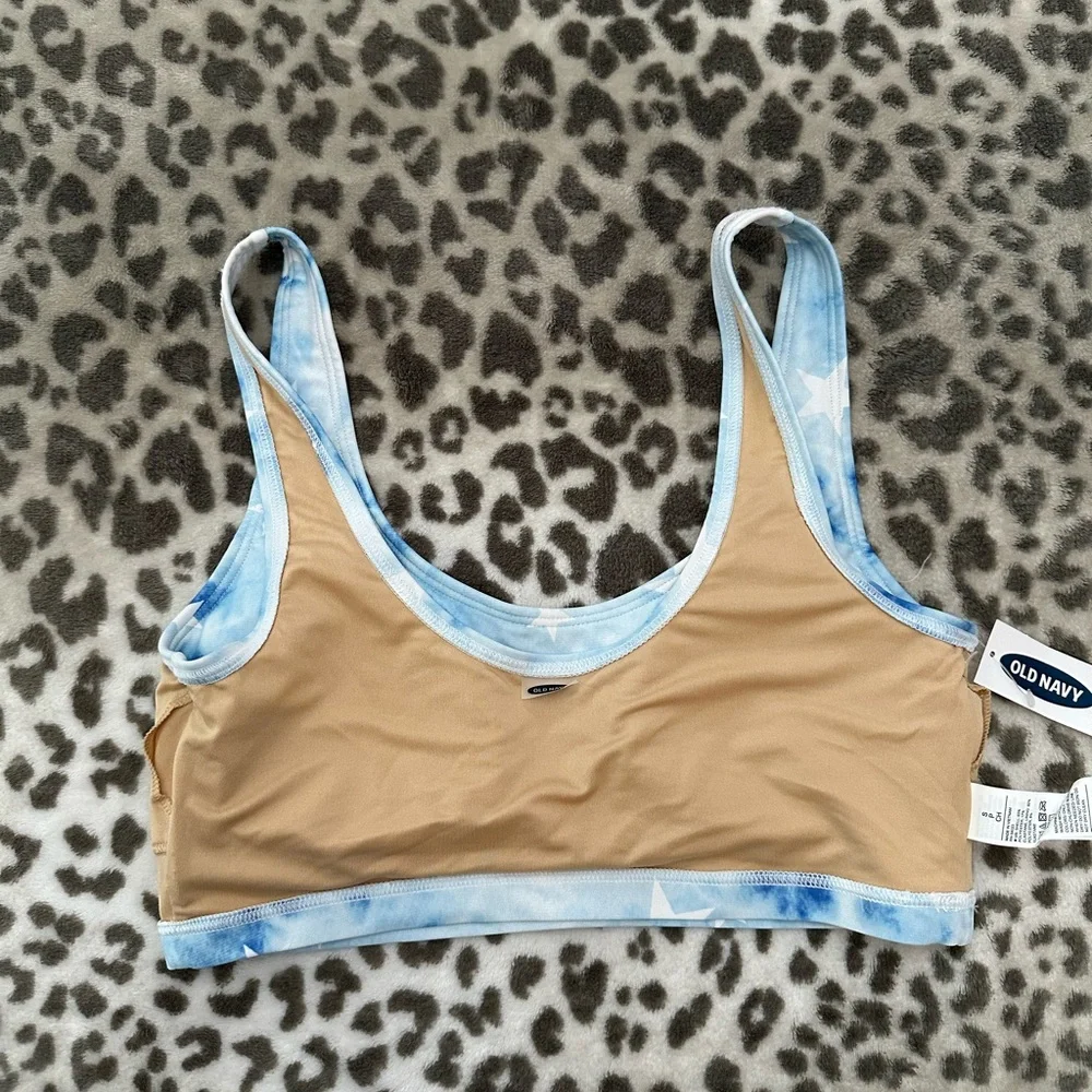Old Navy Scoop-Neck Swim Bikini Top in Tie Dye Blue Star Print Size Small